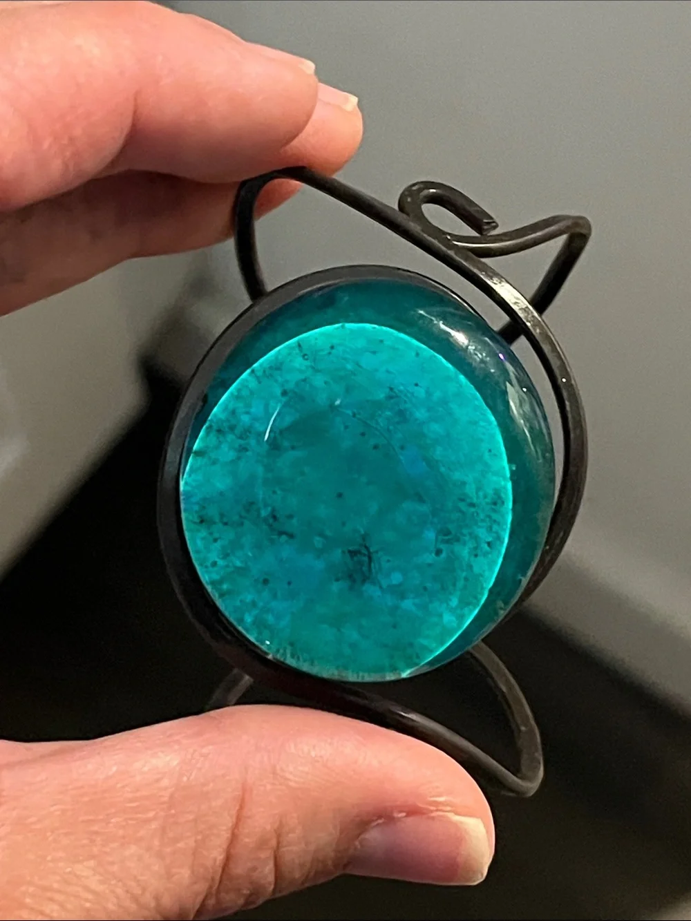 Turquoise Glass Cabochon Cuff Bracelet